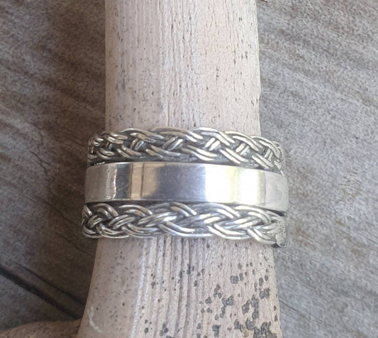 Wide twisted ring,Sterling silver,thin plated twist,woven,tribal,ethnic band,twisted wire,fine,boho ring,thin silver ring,pinkie ring,