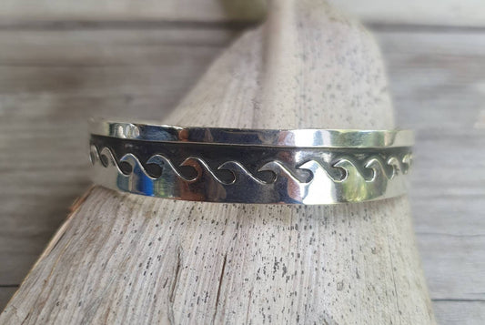 Wave cuff bracelet,sterling silver,wave bangle,tribal,unisex,boho,handmade