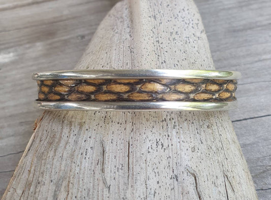 Snake skin cuff bracelet,sterling silver,wave bangle,tribal,unisex,boho,handmade