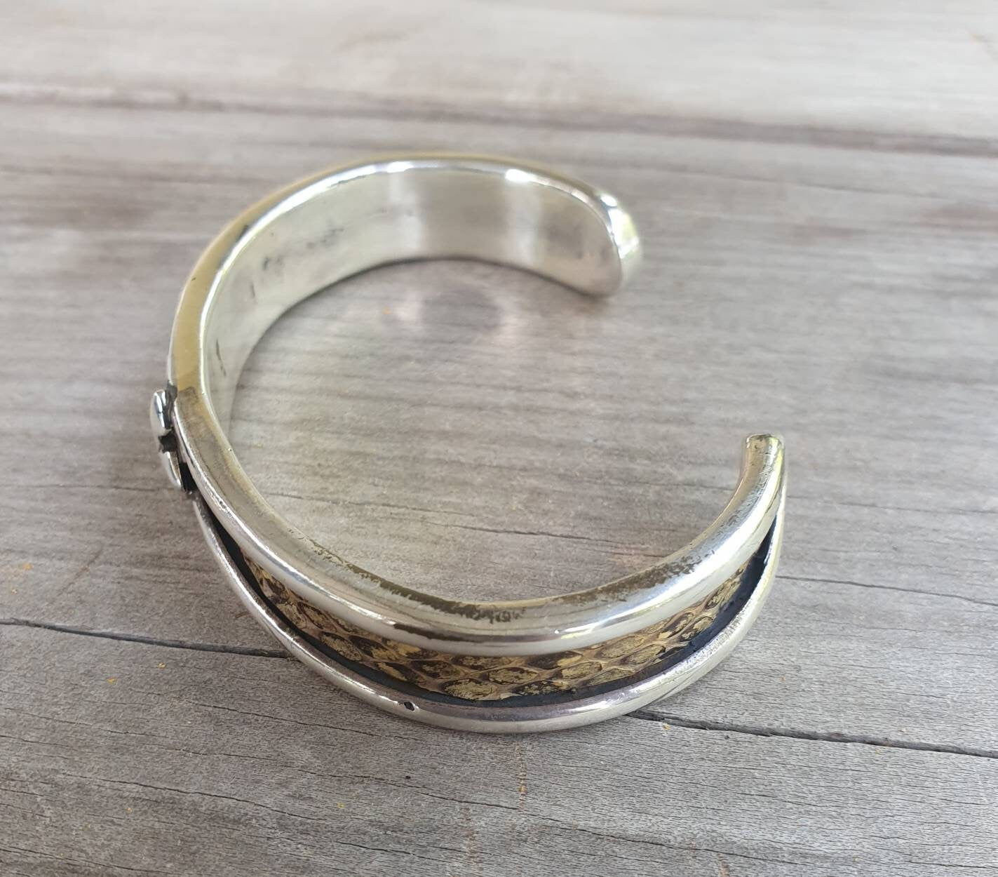 Snake skin cuff bracelet,sterling silver,cross bangle,tribal,unisex,boho,handmade