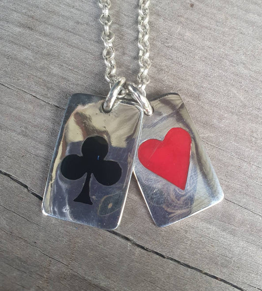 Ace hearts pendant, sterling silver,IDTag,   cards,poker,gambling,Vegas pendant