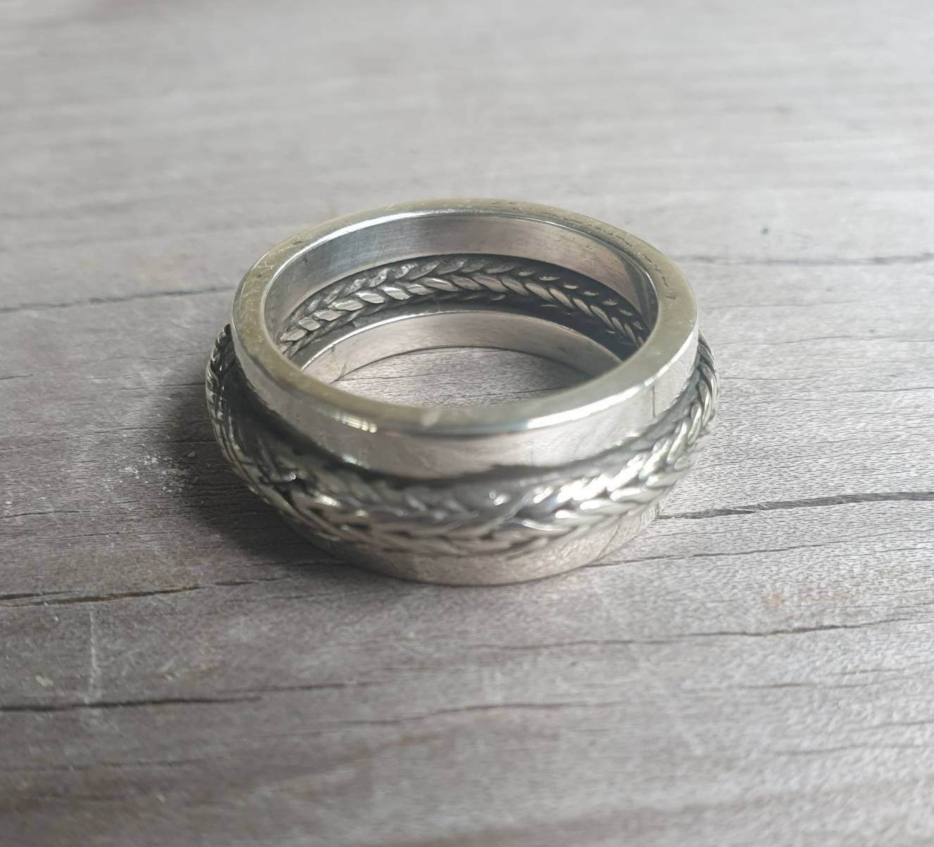 chain ring,foxtail,sterling silver, handmade,rustic,steampunk,industrial,wedding ring,dress ring,