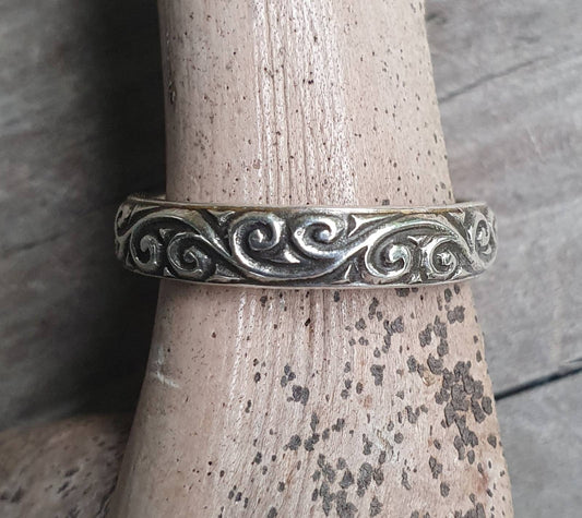 stackers,decorative vintage style bands,4mm solid sterling silver,handmade,boho vintage scroll,Victorian pattern ring,