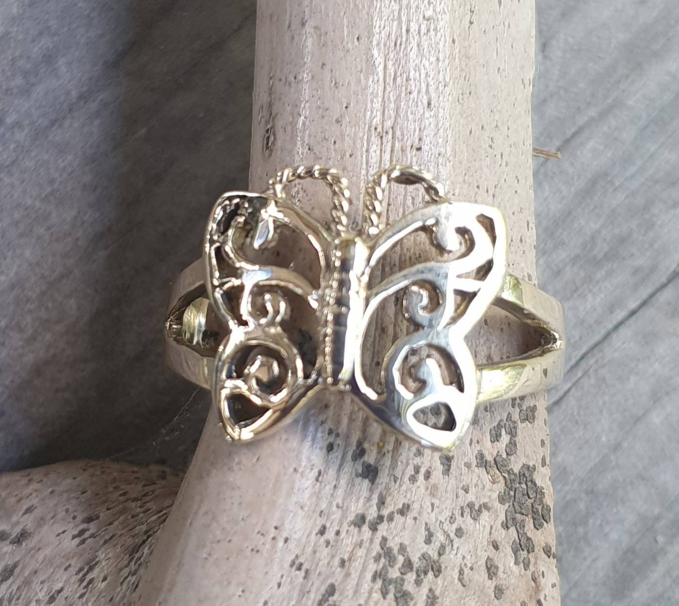 gold butterfly ring,solid 9k gold,9ct,handmade,filegree,boho,goddess,woodland,art nouveau,vintage,