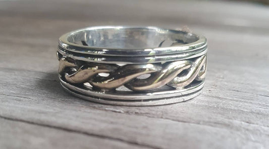 Gold and silver band,two tone ring,9ct gold twist,sterling silver band,wedding,boho,hipster,man's fashion,unisex,designer,handmade