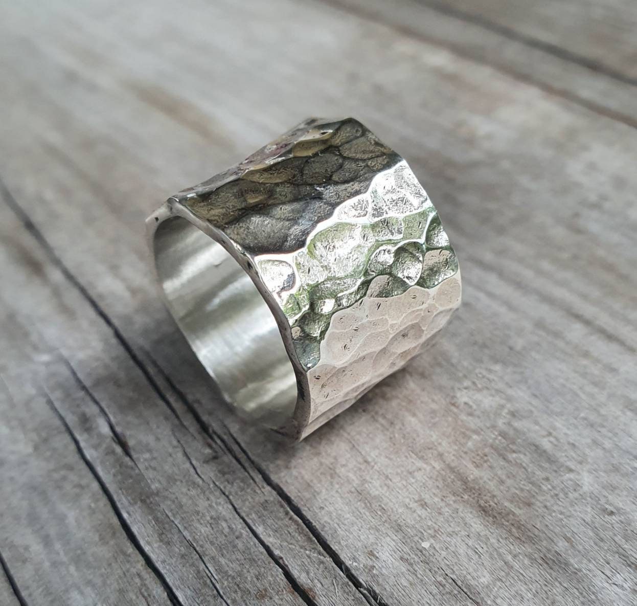 Wide silver ring,hammered sterling silver,heavy rustic,unisex band,thumb ring,handmade,wedding  ring,distressed,industrial ring,nugget,boho