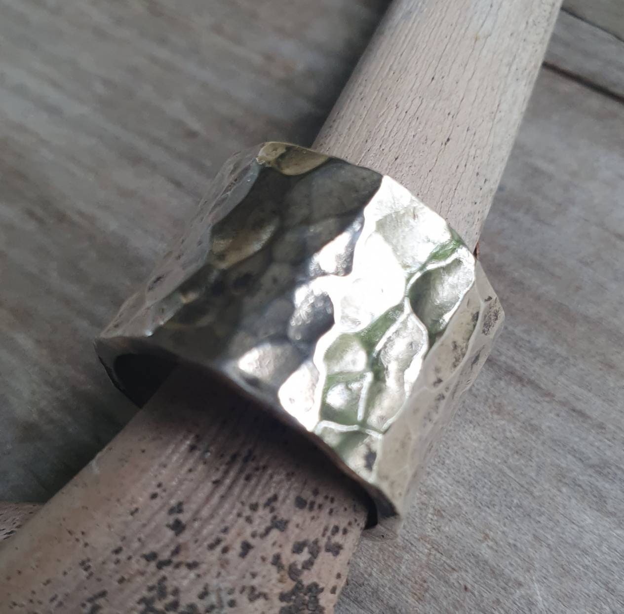 Wide silver ring,hammered sterling silver,heavy rustic,unisex band,thumb ring,handmade,wedding  ring,distressed,industrial ring,nugget,boho