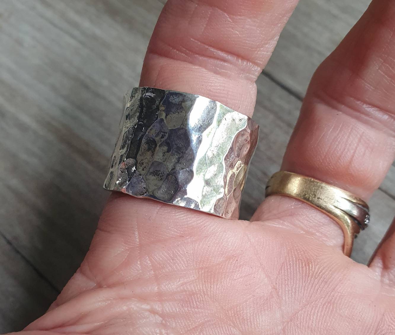 Wide silver ring,hammered sterling silver,heavy rustic,unisex band,thumb ring,handmade,wedding  ring,distressed,industrial ring,nugget,boho