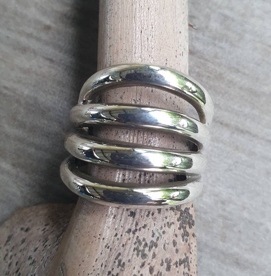 Long silver ring,sterling silver,handmade,silver band,modern industrial.