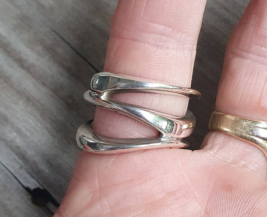 Wide freeform ring,solid sterling silver,silver  band,modern industrial.