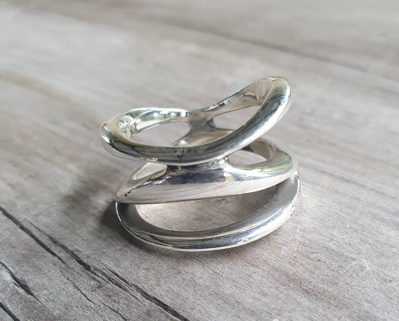 Wide freeform ring,solid sterling silver,silver  band,modern industrial.