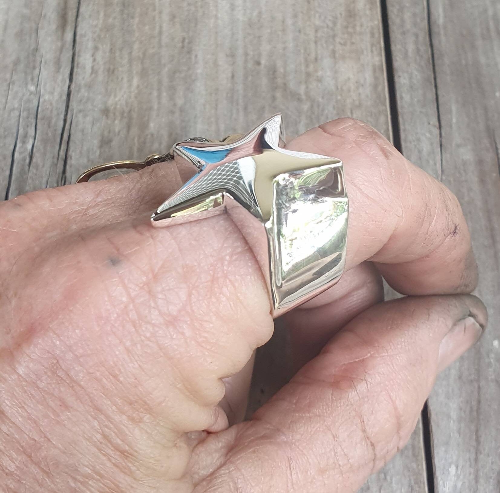 Large star ring,Sterling silver,caltex star,five pointed star,chunky ring,unisex,boho,hipster,designer fashion,