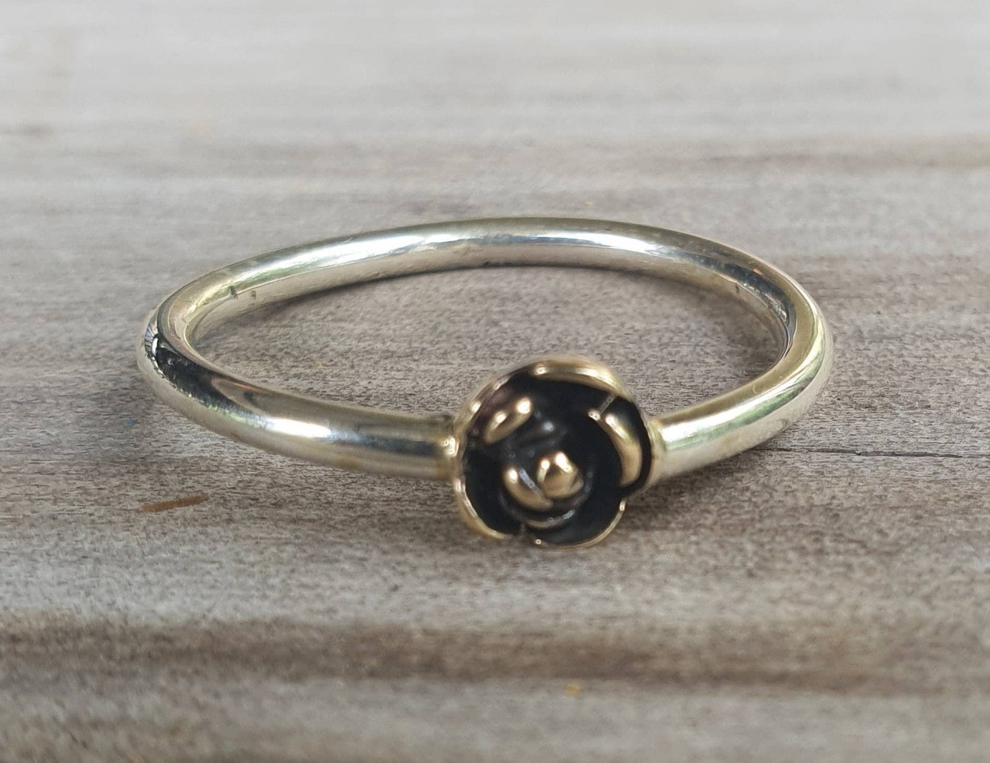 Two tone rose stacking ring,solid 9ct gold and sterling silver,pinkie ring,thin stacker ring,