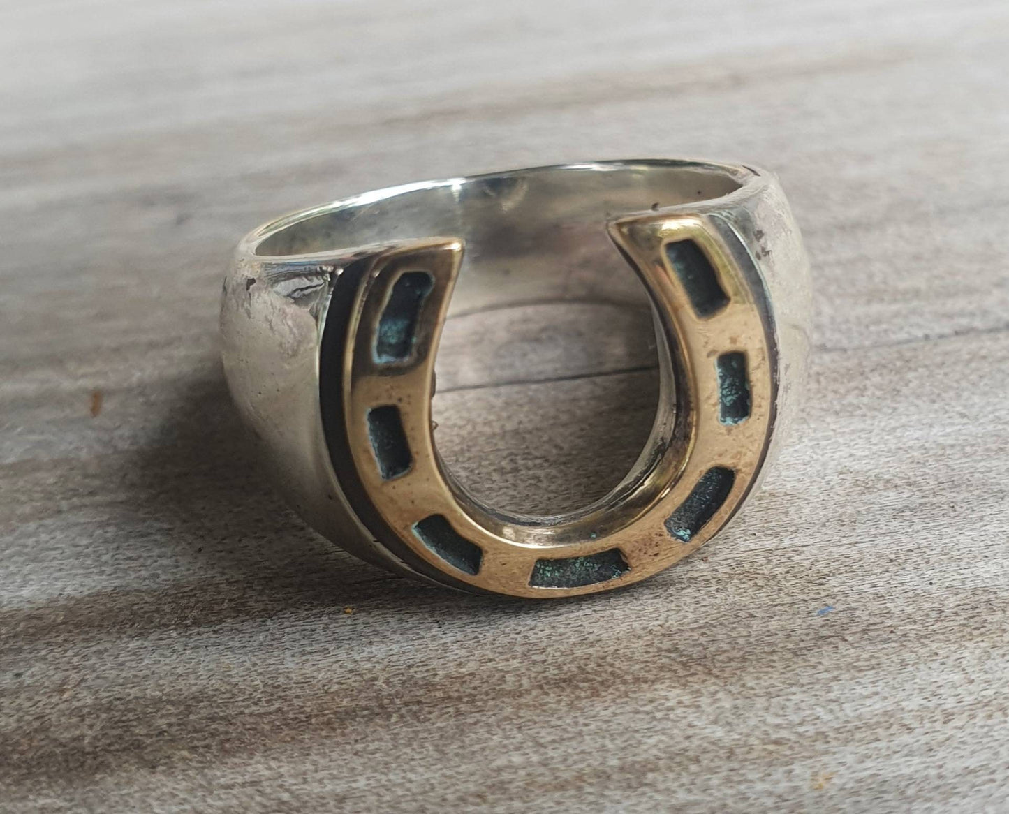 horseshoe ring,9ct &sterling silver,two tone,lucky ring,mixed metal, handmade,rockabillyhipster,boho shic,gypsy,goddess,new age,mens fashion