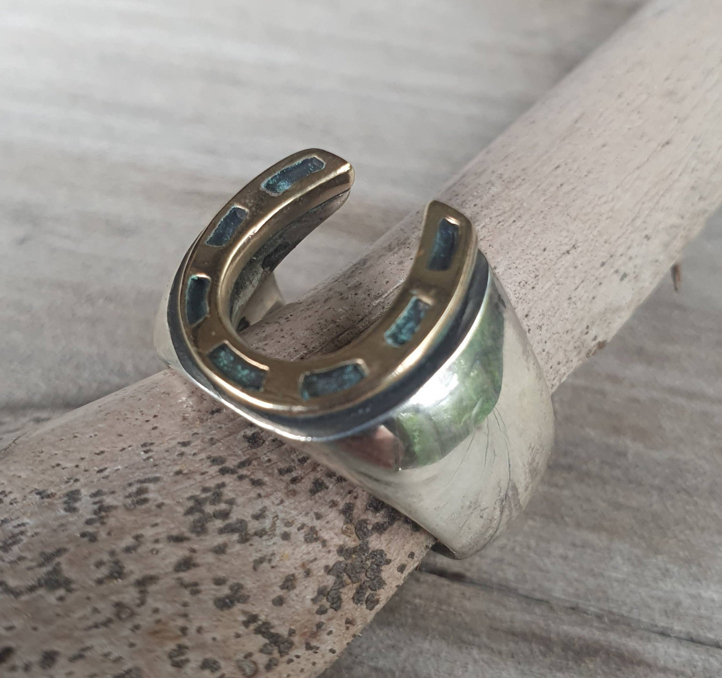 horseshoe ring,9ct &sterling silver,two tone,lucky ring,mixed metal, handmade,rockabillyhipster,boho shic,gypsy,goddess,new age,mens fashion