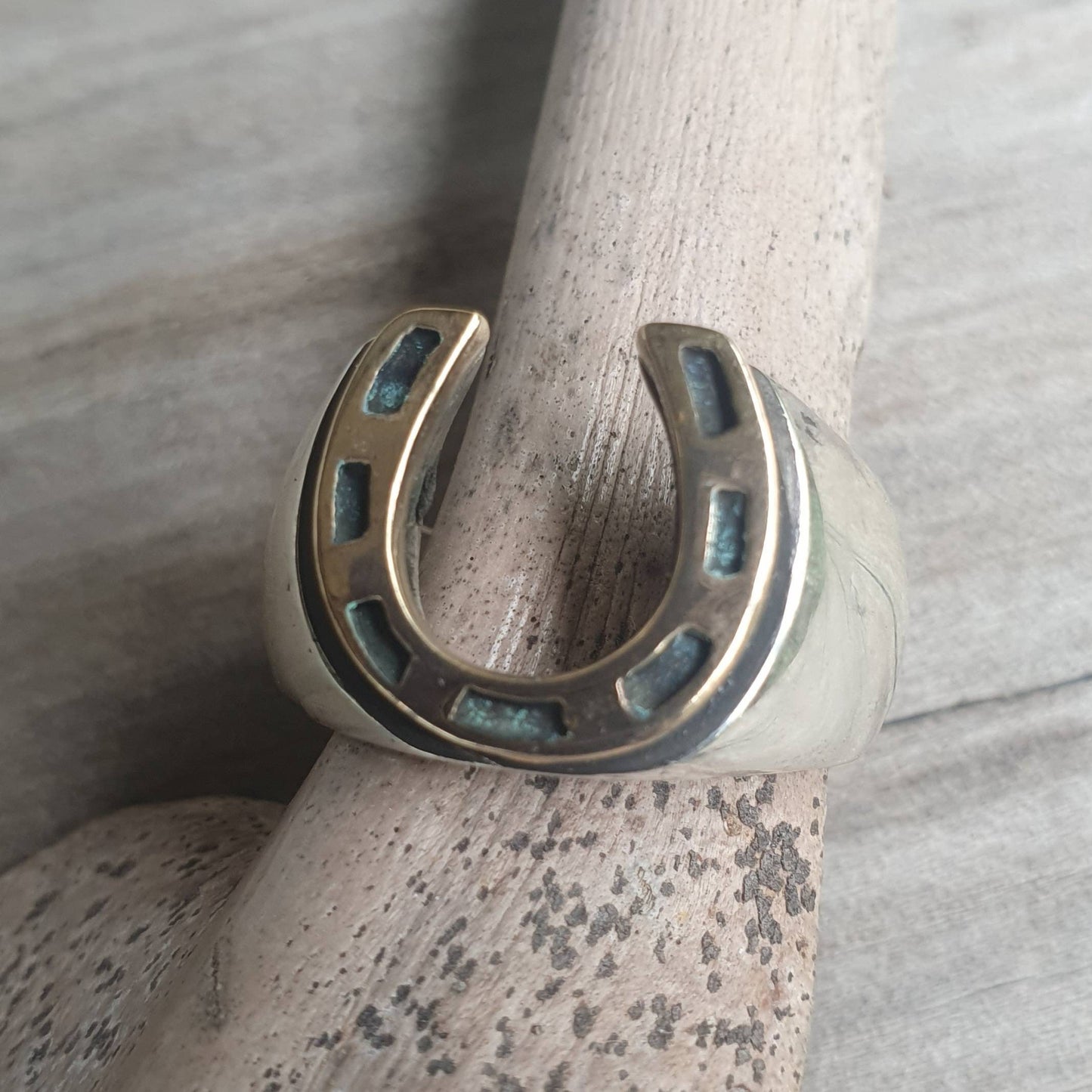 horseshoe ring,9ct &sterling silver,two tone,lucky ring,mixed metal, handmade,rockabillyhipster,boho shic,gypsy,goddess,new age,mens fashion