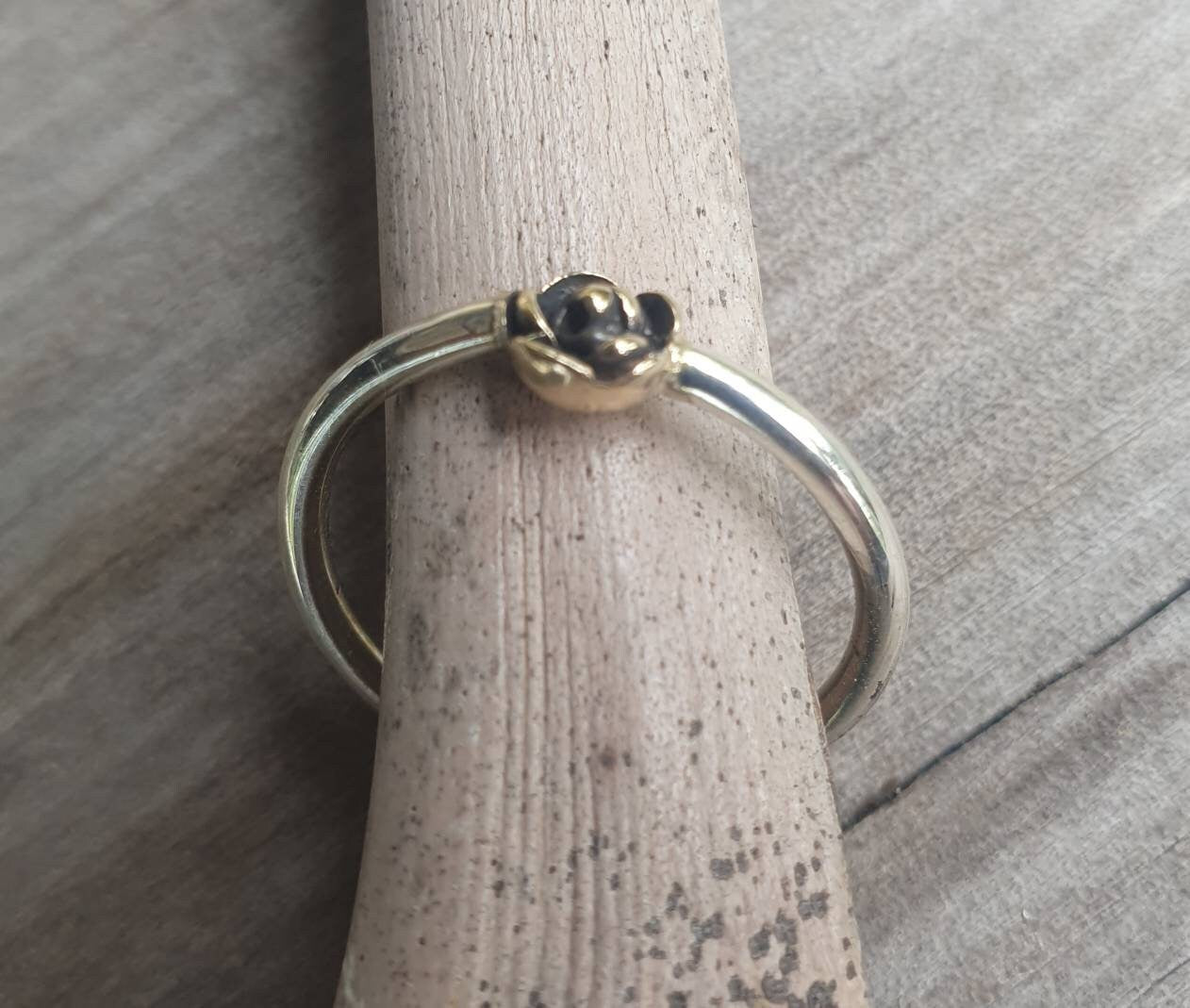 Two tone rose stacking ring,solid 9ct gold and sterling silver,pinkie ring,thin stacker ring,