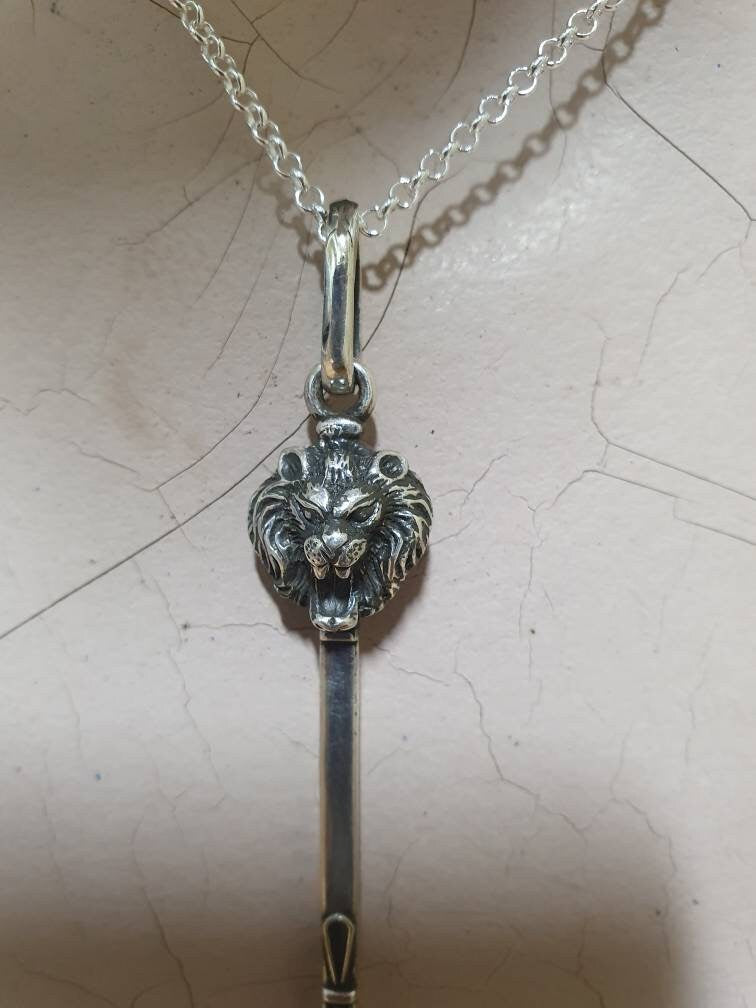 Lion head pendant,salt spo on,small spice sp oon,solid sterling silver, handmade unique, collectors sp oon