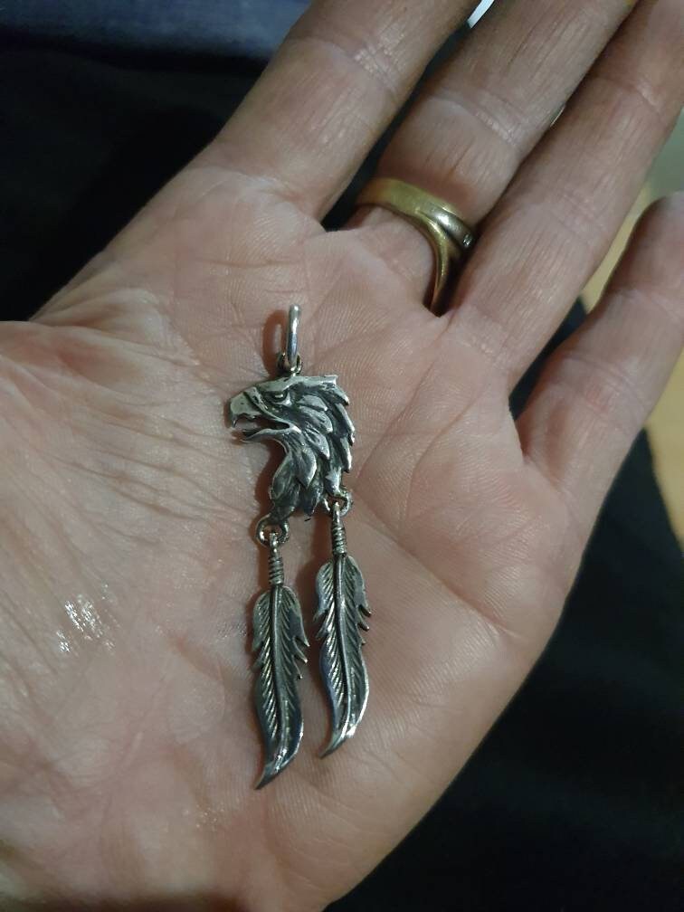 Eagle pendant, feather pendant, sterling silver,bird necklace,woodland,gypsy,hippy  boho,biker,