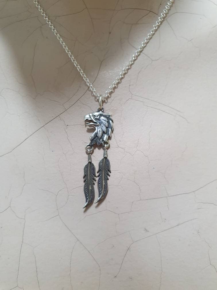 Eagle pendant, feather pendant, sterling silver,bird necklace,woodland,gypsy,hippy  boho,biker,