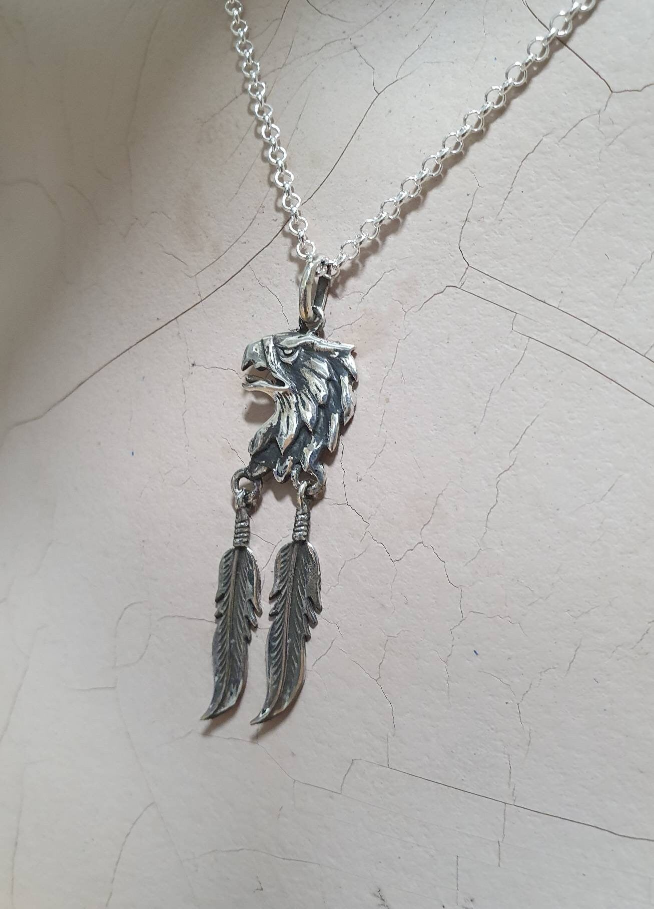 Eagle pendant, feather pendant, sterling silver,bird necklace,woodland,gypsy,hippy  boho,biker,