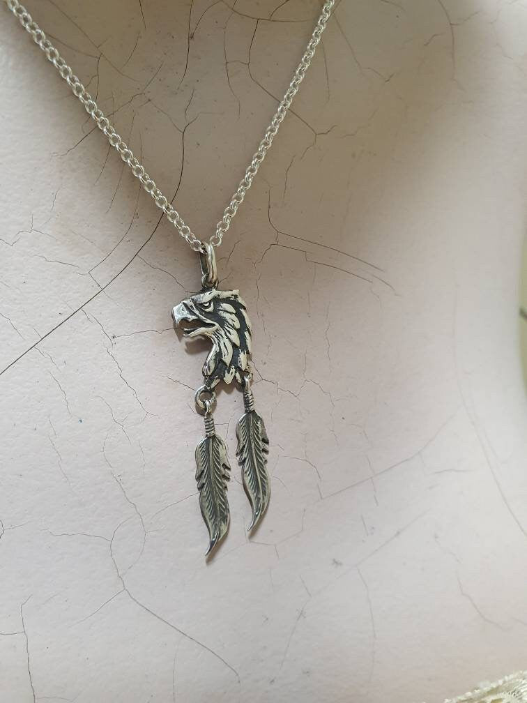 Eagle pendant, feather pendant, sterling silver,bird necklace,woodland,gypsy,hippy  boho,biker,