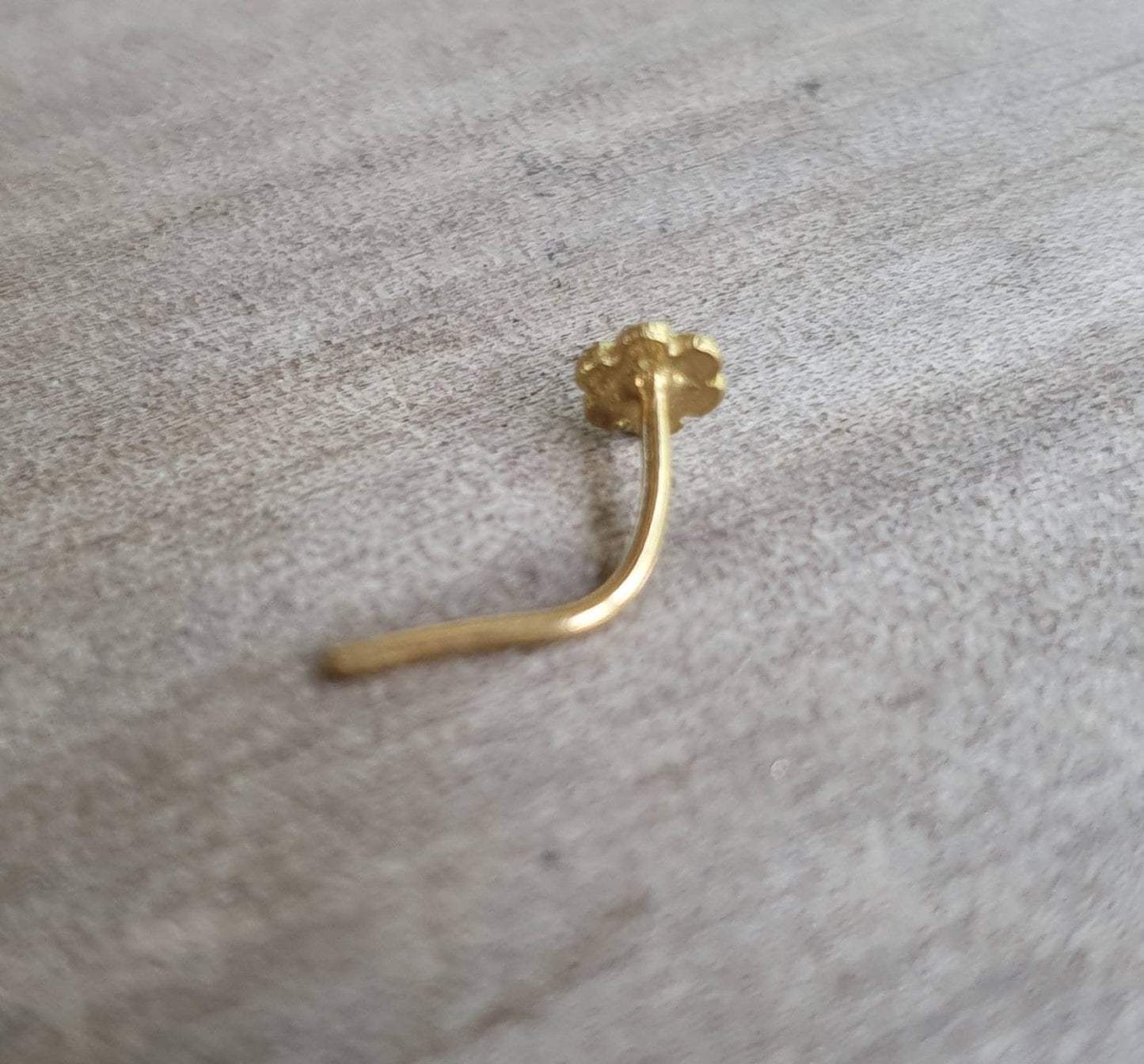 Gold flower nose stud,crystal,solid 18ct gold,crystal gem,20 gauge,nose curl, L shape,handmade