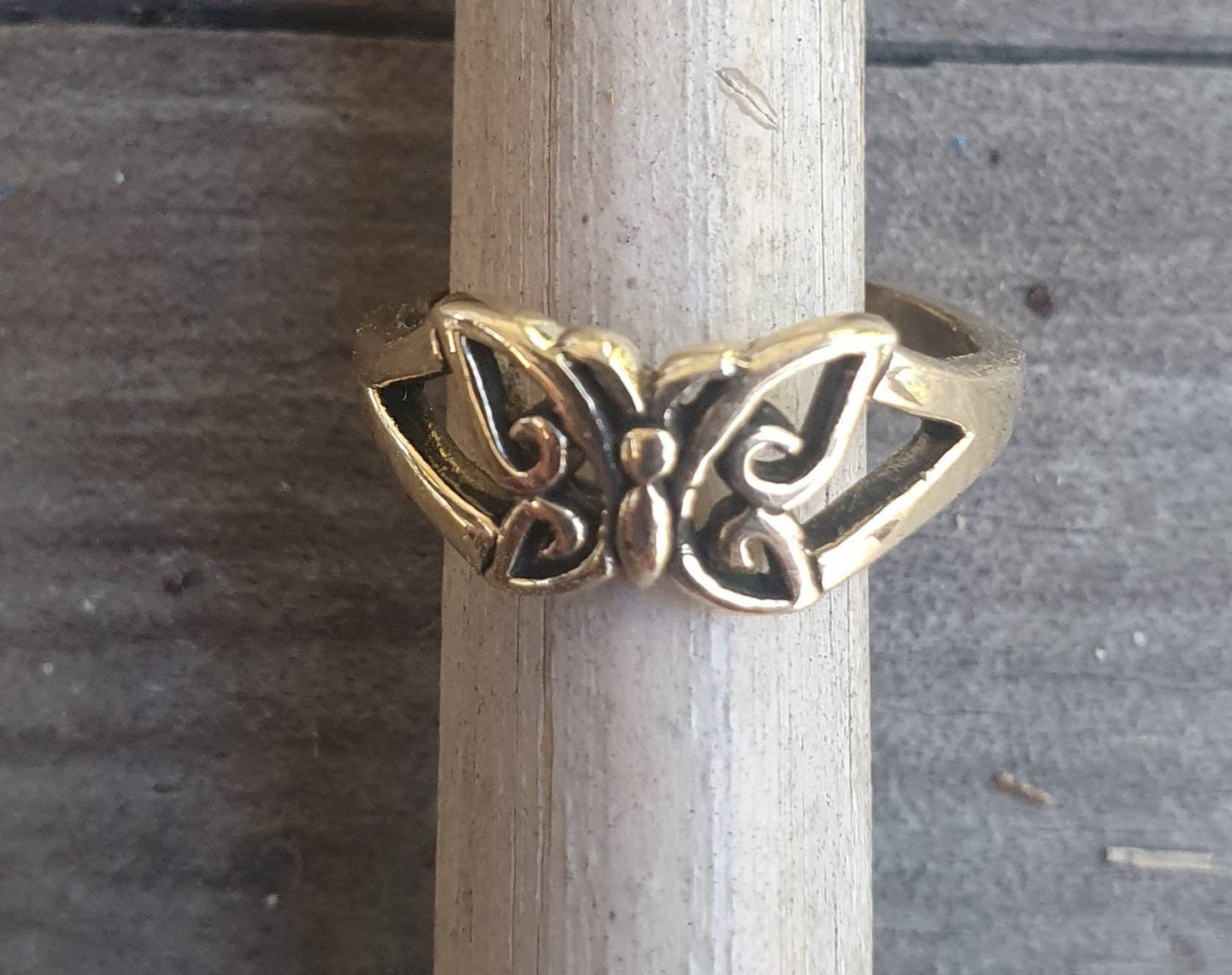 gold butterfly ring,solid 9ct gold,pinkie ring,toe ring,handmade,filegree,boho,goddess,woodland,art nouveau,vintage,