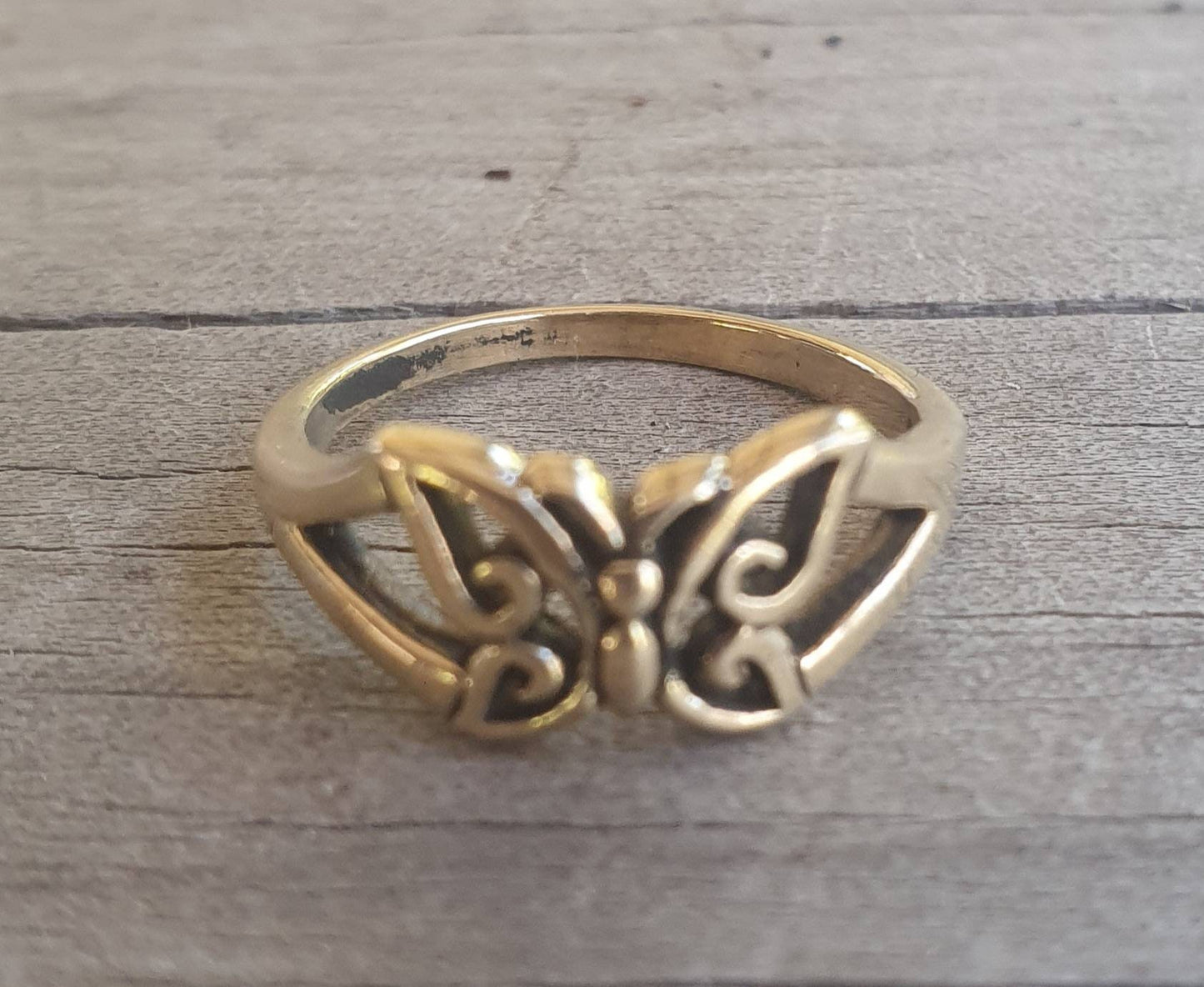 gold butterfly ring,solid 9ct gold,pinkie ring,toe ring,handmade,filegree,boho,goddess,woodland,art nouveau,vintage,