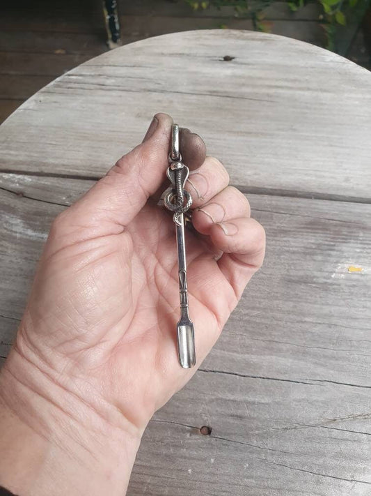 Snake pendant,cobra spoon pendant,sterling silver,spoon key ring,solid silver,small spice spoon,handmade  unique, collectors,