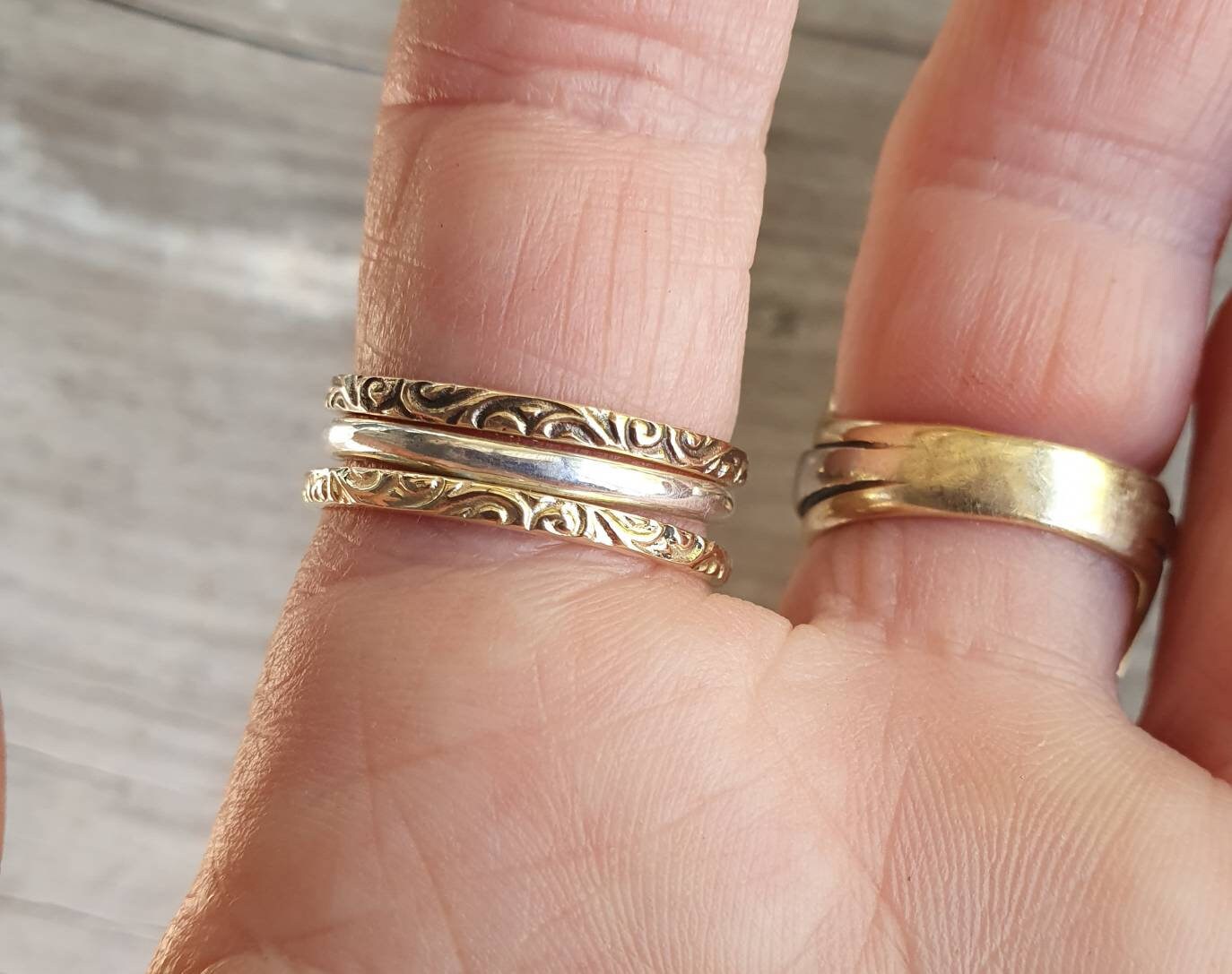 gold ring ,solid 9k gold,2mm Stackerable ring,thin vintage solid gold band design,fine and danity,victorian scroll,boho,pinkie ring