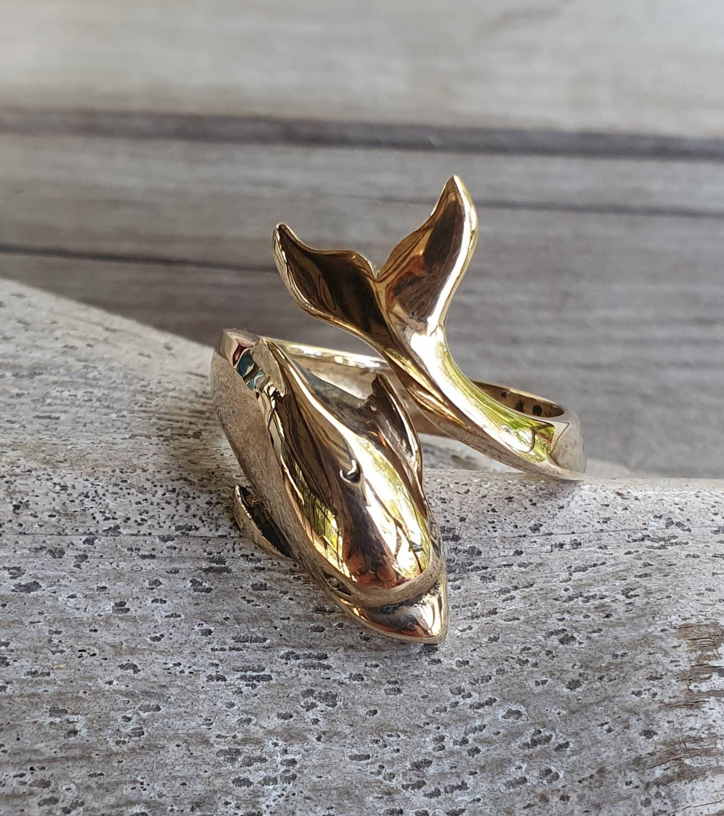 gold dolphin ring,9ct gold not plated,long and adjustable,porpous,surf,marine,wrap around ring,boho,gypsy,large ring,new age,