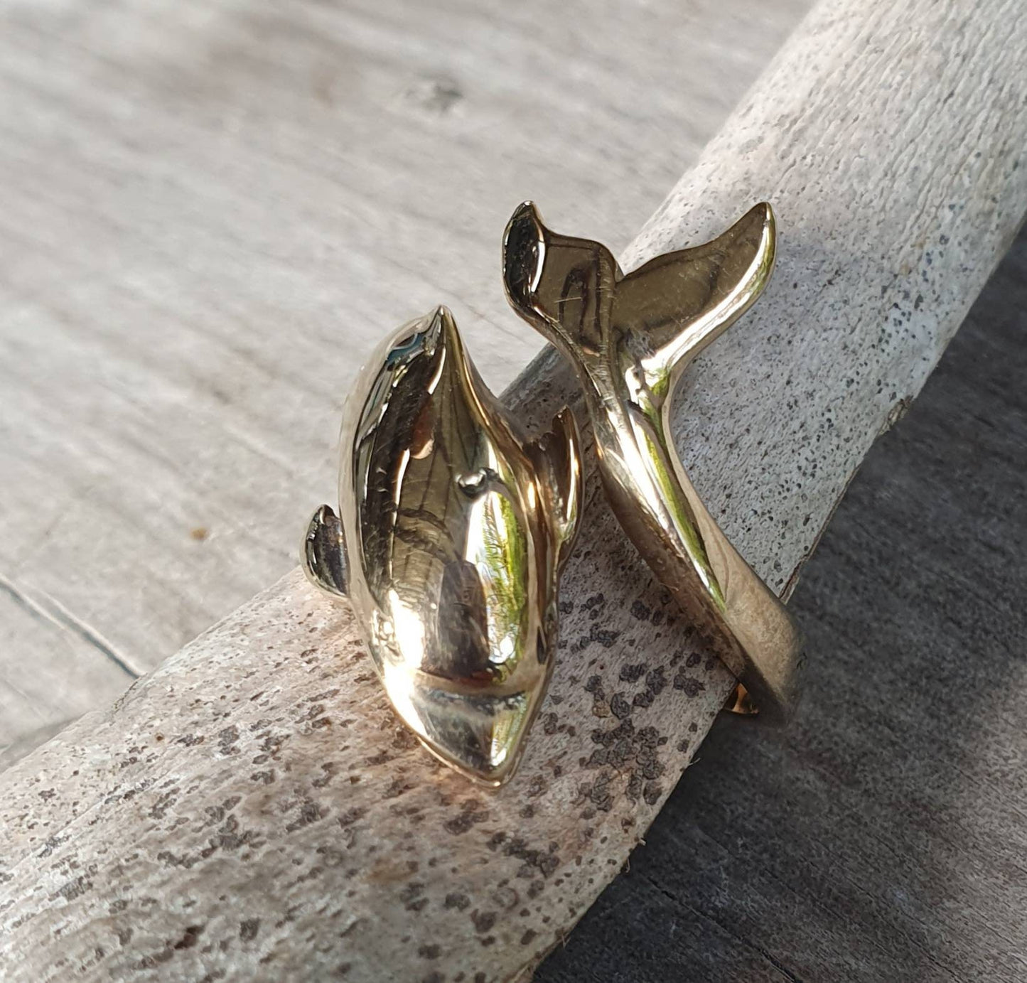 gold dolphin ring,9ct gold not plated,long and adjustable,porpous,surf,marine,wrap around ring,boho,gypsy,large ring,new age,