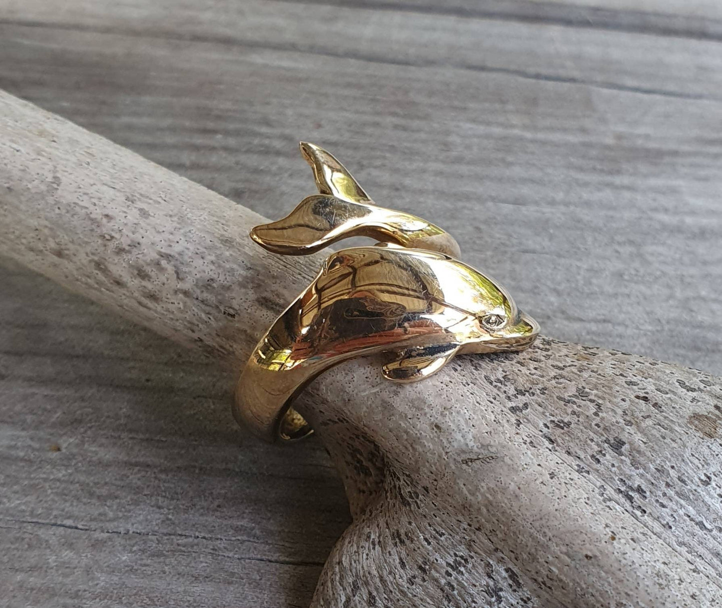 gold dolphin ring,9ct gold not plated,long and adjustable,porpous,surf,marine,wrap around ring,boho,gypsy,large ring,new age,