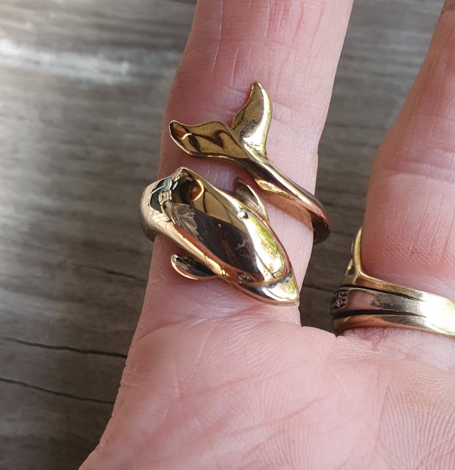 gold dolphin ring,9ct gold not plated,long and adjustable,porpous,surf,marine,wrap around ring,boho,gypsy,large ring,new age,