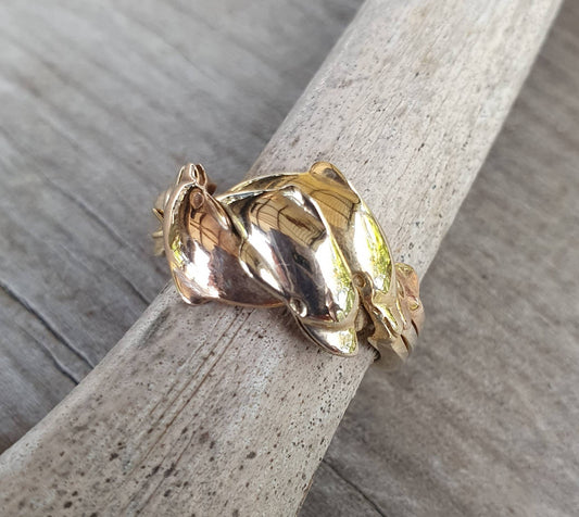 gold dolphin puzzel ring,9ct gold mixed metals,not plated,white gold,rose and yellow gold,boho,gypsy,new age,