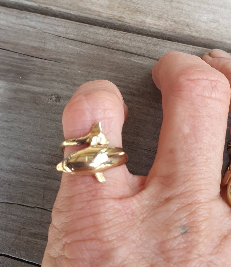 gold dolphin ring,9ct gold not plated,porpous,surf,marine,boho,gypsy,new age,