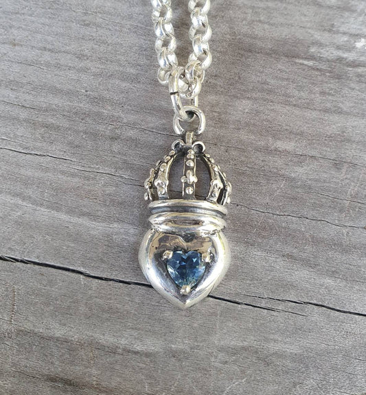 crown heart pendant,sterling silver,cz,cubic zirconia,womens pendant,steampunk gothic,