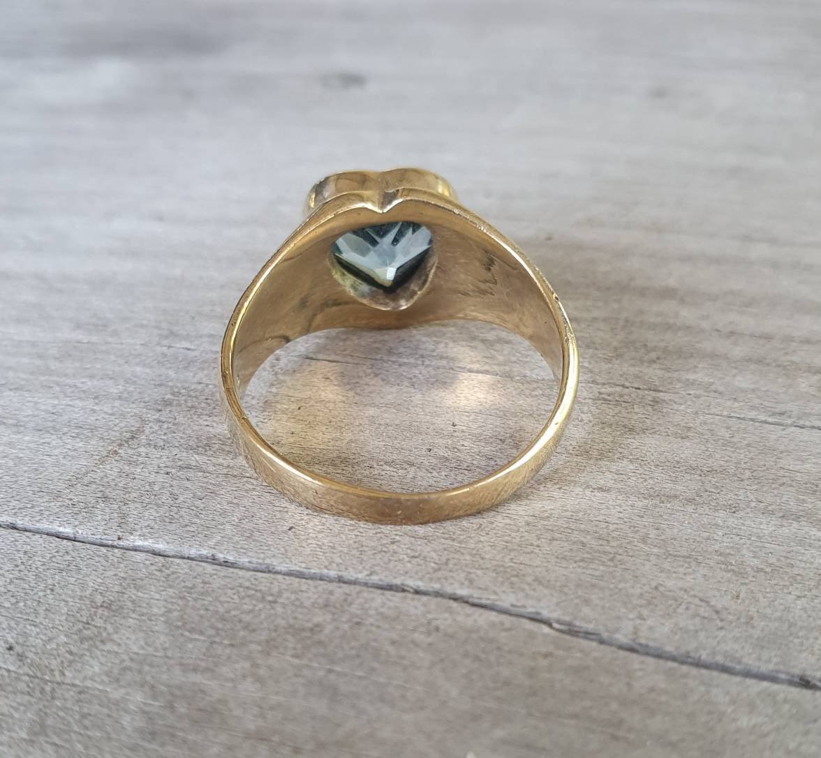 Gold heart ring,blue topaz,9k gold /9ct gold,cupid love,art nouveau,handmade,boho,goddess,