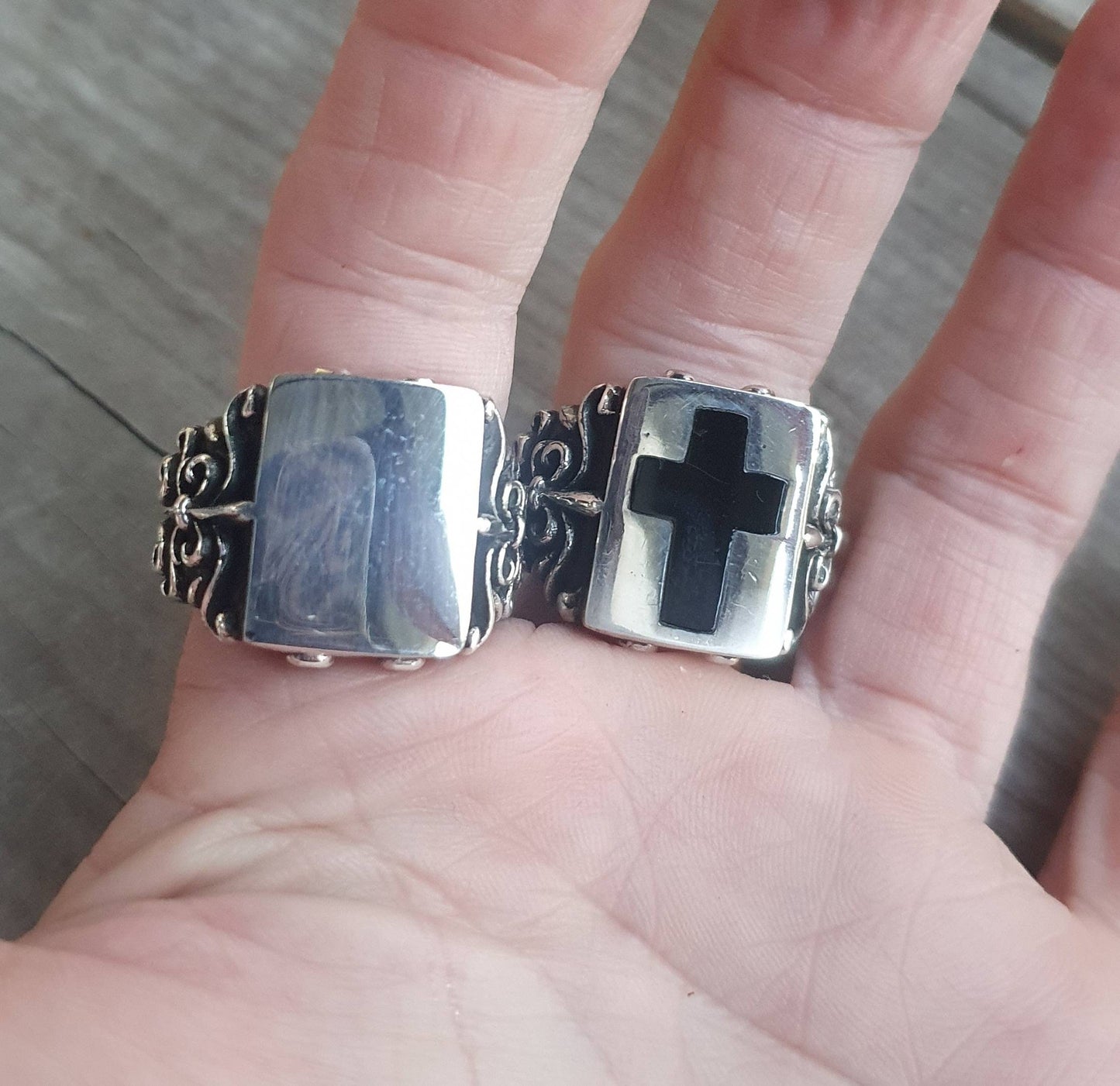 Large cross ring,sterling silver,enamel, filegree,steampunk,wedding ring,religious,jesus,God,Christian,church,vintage,baroque