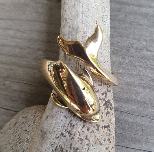 gold dolphin ring,9ct gold not plated,long and adjustable,porpous,surf,marine,wrap around ring,boho,gypsy,large ring,new age,