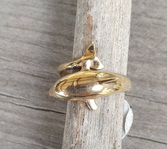 gold dolphin ring,9ct gold not plated,porpous,surf,marine,boho,gypsy,new age,