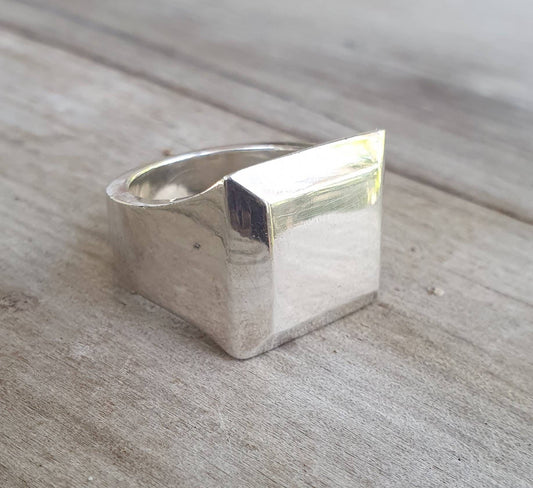 Plain signet ring,solid square top,chunky,sterling silver,handmade ring,mans ring,heavy,wide silver ring