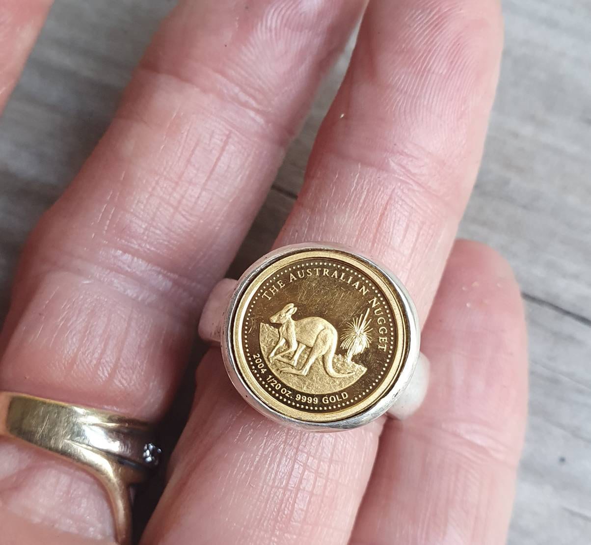 Coin ring,1/20 onze gold coin 2022 ,kangaroo,Perth mint,sterling silver ring,boho,handmade, retro ring,modern,