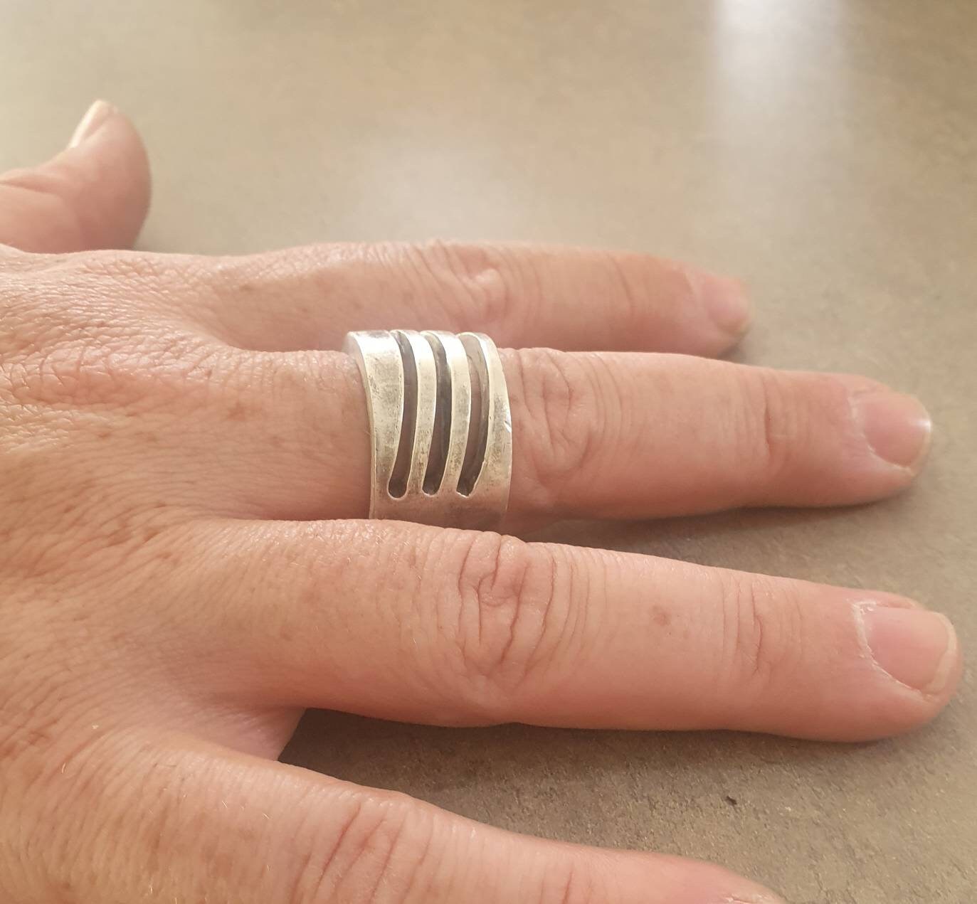 Wide 17mm mens ring,sterling silver,chunky heavy,industrial thick band