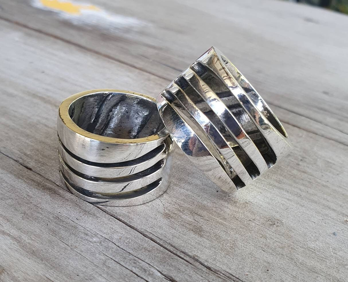 Wide 17mm mens ring,sterling silver,chunky heavy,industrial thick band