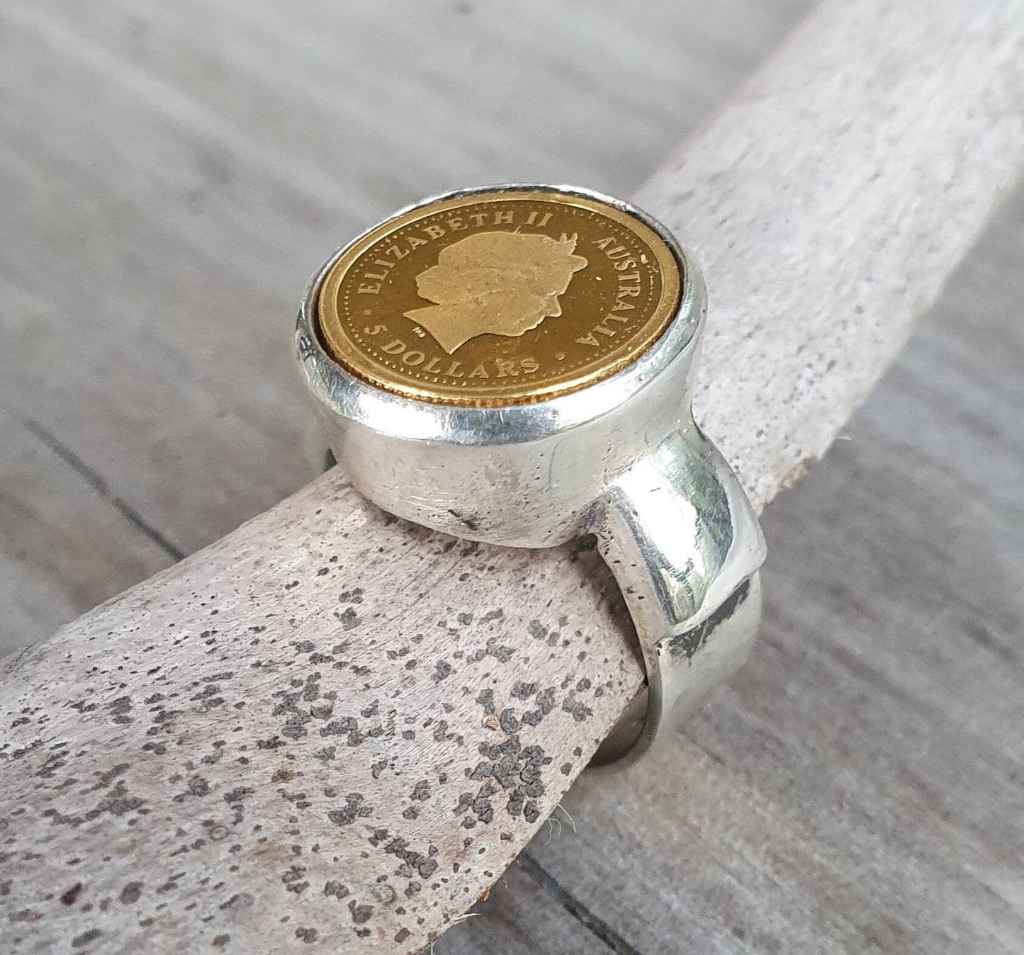 Coin ring,1/20 onze gold coin 2022 ,kangaroo,Perth mint,sterling silver ring,boho,handmade, retro ring,modern,