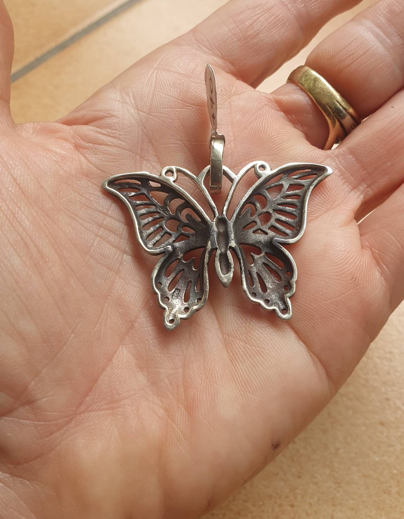 Large butterfly,filegree,sterling silver,pendant,boho,art nouveau,victorian,vintage,handmade,gypsy,women's fashion,