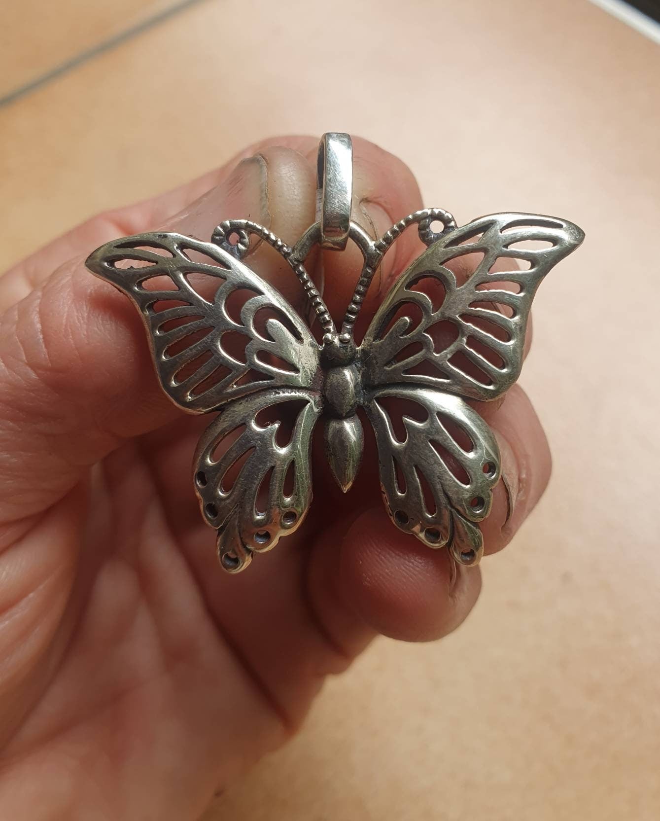 Large butterfly,filegree,sterling silver,pendant,boho,art nouveau,victorian,vintage,handmade,gypsy,women's fashion,