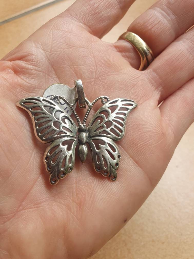 Large butterfly,filegree,sterling silver,pendant,boho,art nouveau,victorian,vintage,handmade,gypsy,women's fashion,